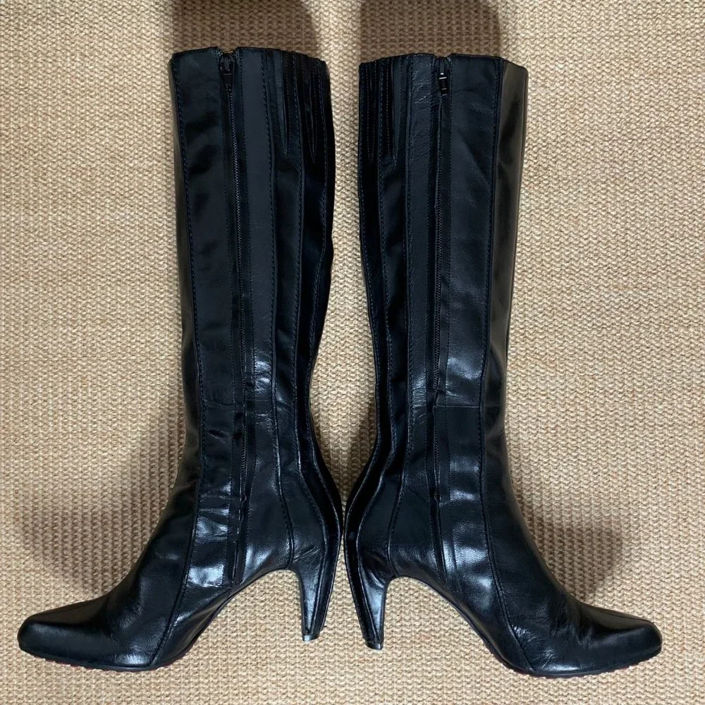 Size 7.5 Tsubo Womens Knee High Pleated Boots - Black Leather - Picture 5 of 12